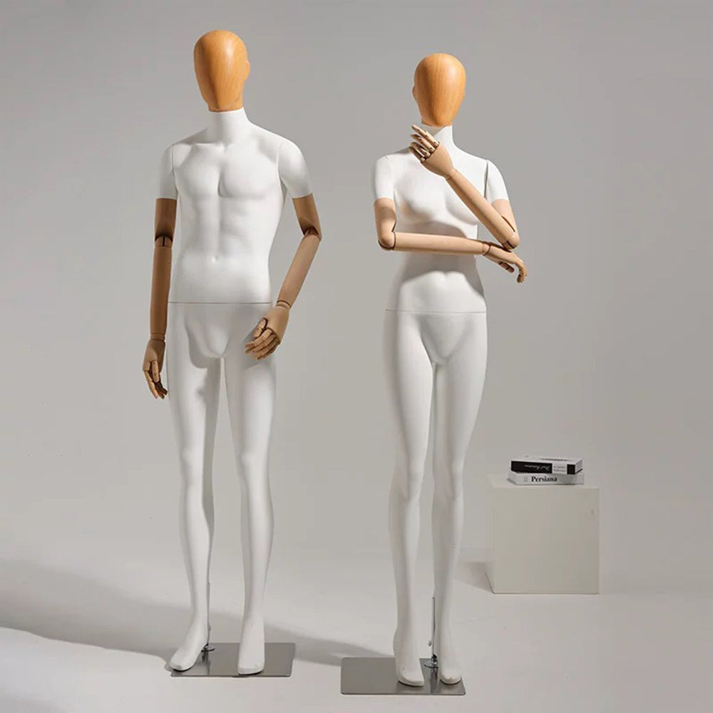 White Fiberglass Full & Half Body mannequin with Wooden Arms and hand - JELIMATE Premium Mannequin Set