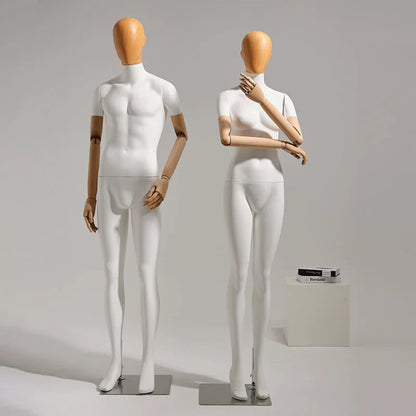 White Fiberglass Full & Half Body mannequin with Wooden Arms and hand - JELIMATE Premium Mannequin Set