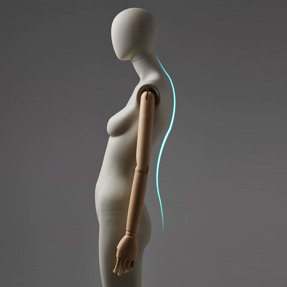 JELIMATE Premium Female Display Mannequin - Matte Beige Fiberglass Body with Articulated Real Wood Arms & Stable Calf-Support Base