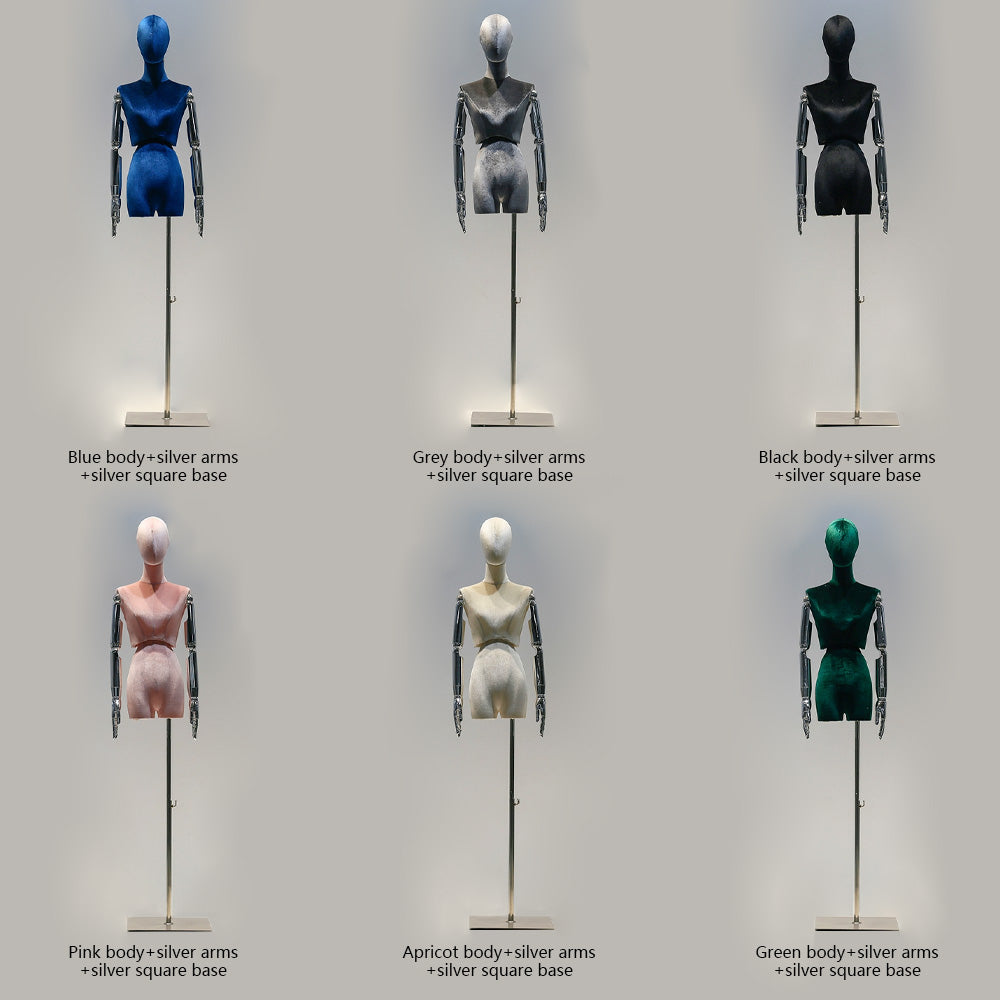 Jelimate Female Mannequin Torso,Female Half Body Mannequin Dress Form,Colorful Velvet Mannequin Torso With Silver Gold Arms,Clothing Store Clothing Display Mannequin,Female Display Dress Form Model