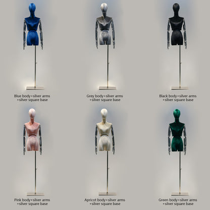 Jelimate Female Mannequin Torso,Female Half Body Mannequin Dress Form,Colorful Velvet Mannequin Torso With Silver Gold Arms,Clothing Store Clothing Display Mannequin,Female Display Dress Form Model