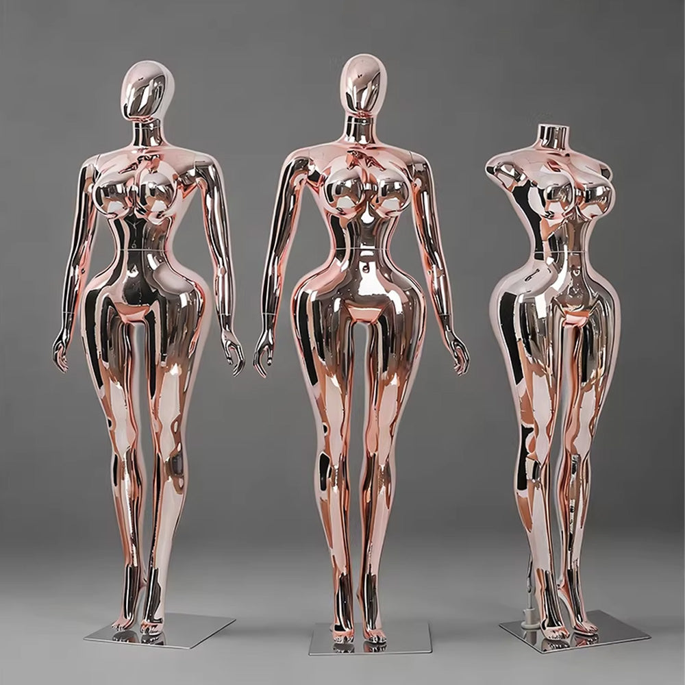 Premium Chrome Plated Female Mannequin - Full Body Display Stand for Boutique