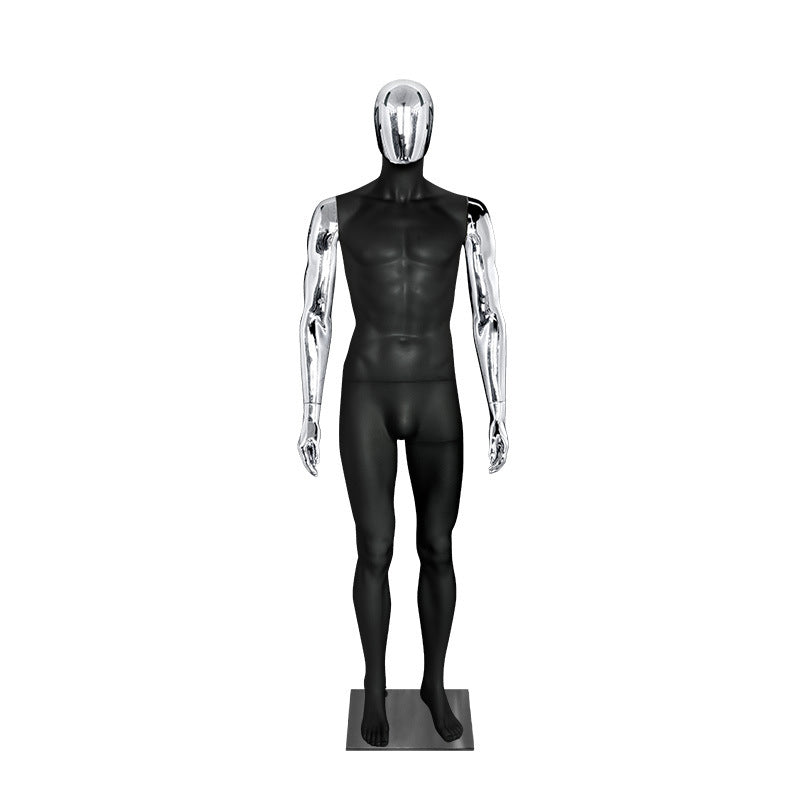 Premium Matte Black & Gold Electroplated Male Mannequin - Full Body Display for High-End Retail