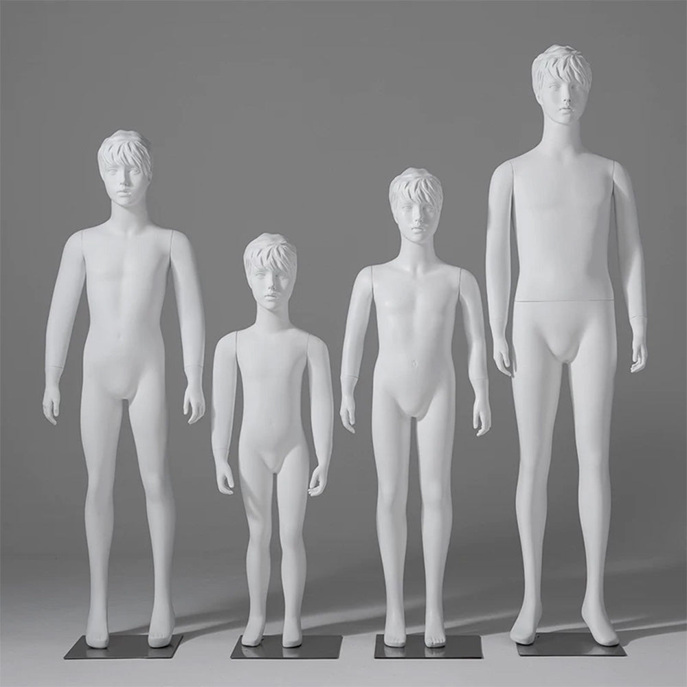 JELIMATE Child & Teen Full Body Mannequin with Face | Matte White Kids Display