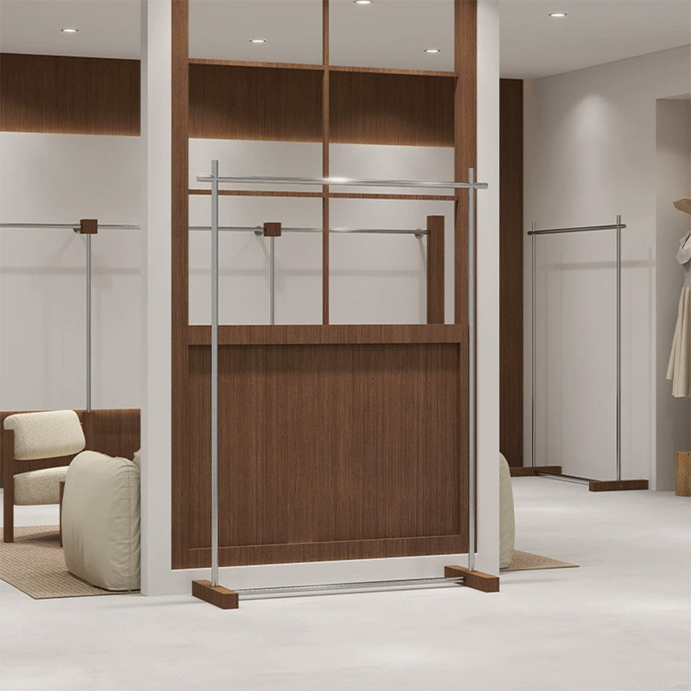 JELIMATE Walnut Clothing Display Rack for Boutique Retail Store Showroom Floor Standing