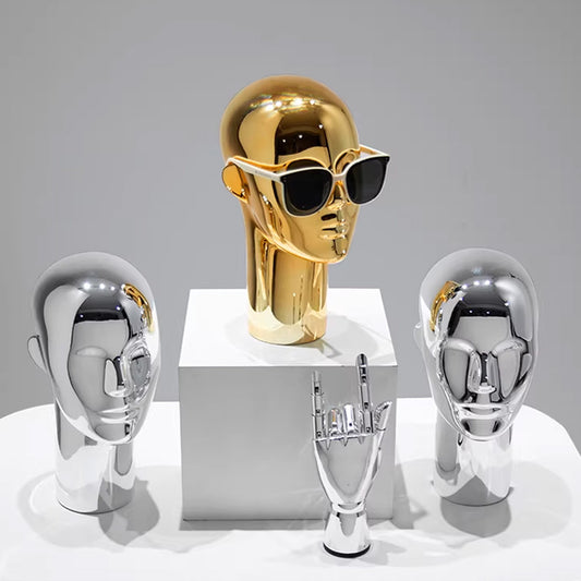 Premium Electroplated Mannequin Head Display Stand - Luxury Wig Hat Glasses Jewelry Holder
