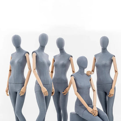 JELIMATE Luxury Grey Suede Female Full Body Mannequin | Adjustable Wooden Arms