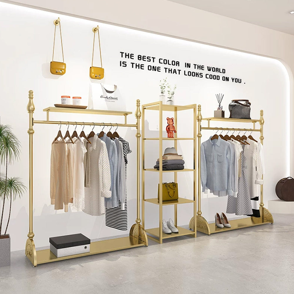 JELIMATE Gold Clothing Display Rack for Boutique – Single & Double Rod Stand