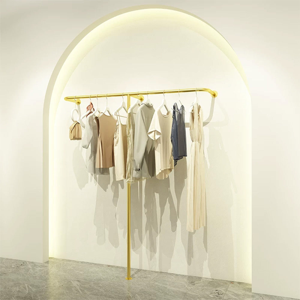 JELIMATE Wall-Mounted Gold Garment Display Rack for Boutique Clothing Store, Space-Saving