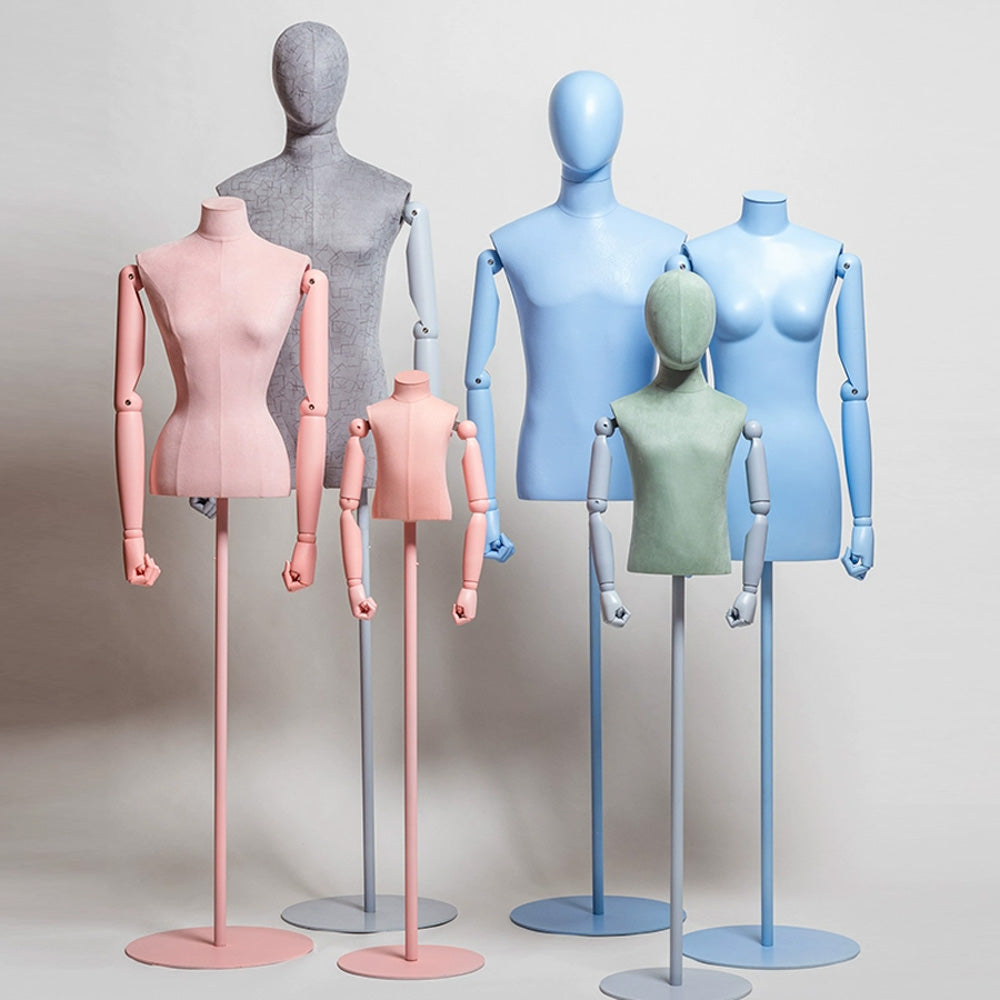 Jelimate Male Kid Female Mannequin Torso With Wooden Arms,Colorful Velvet Dress Form Model Leather Mannequin,Window Dress Form Clothing Dress Form
