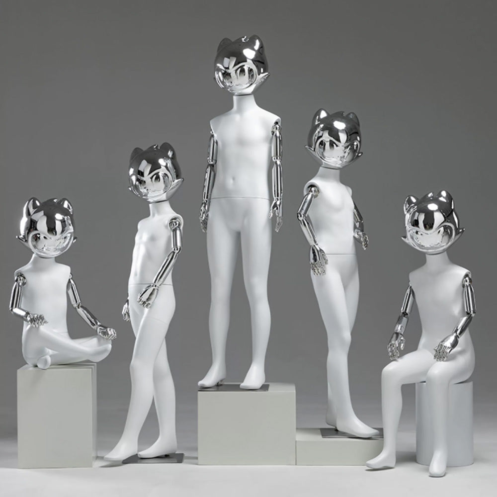 JELIMATE Kids Full Body Mannequin Chrome Anime Cat Head Children Clothing Display