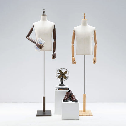JELIMATE Male Mannequin Torso with Articulated Wooden Arms & Full Suit Display Stand