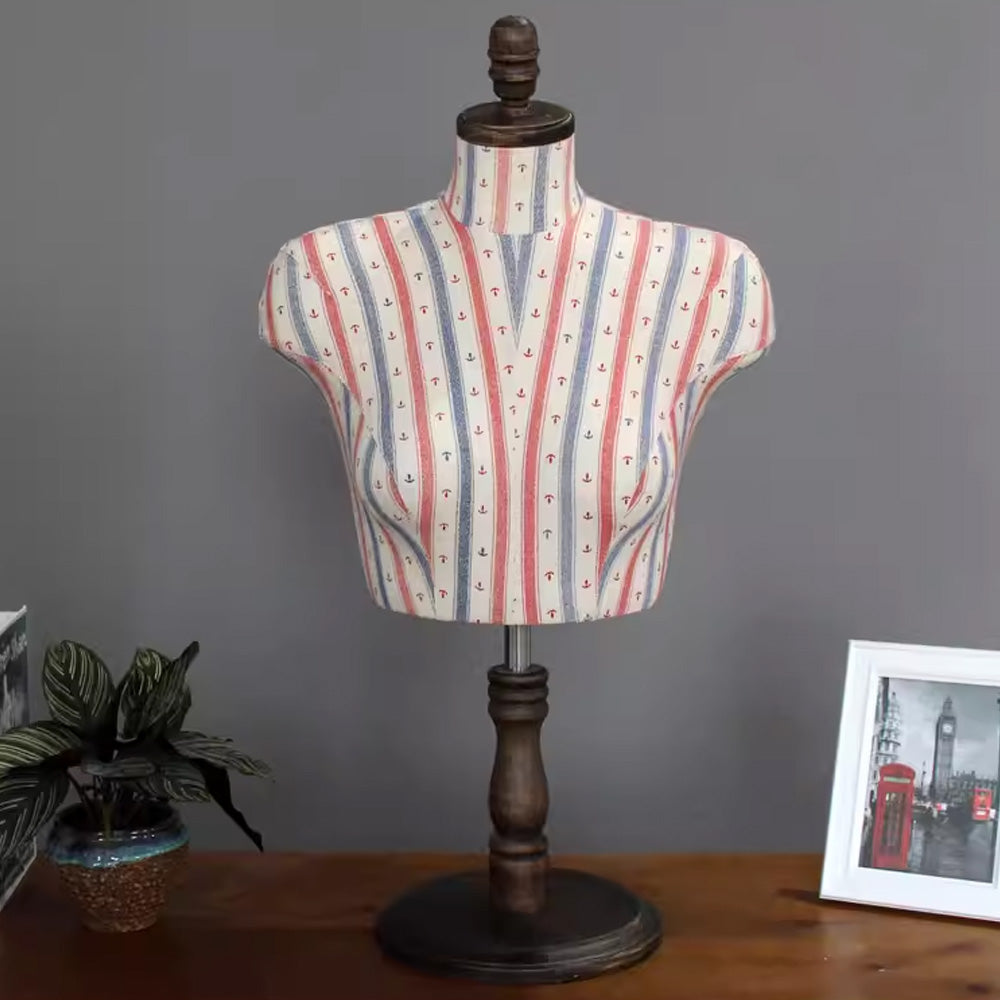 Premium Plus Size Lingerie Display Mannequin - Adjustable Height Torso with Vintage Wood Cap