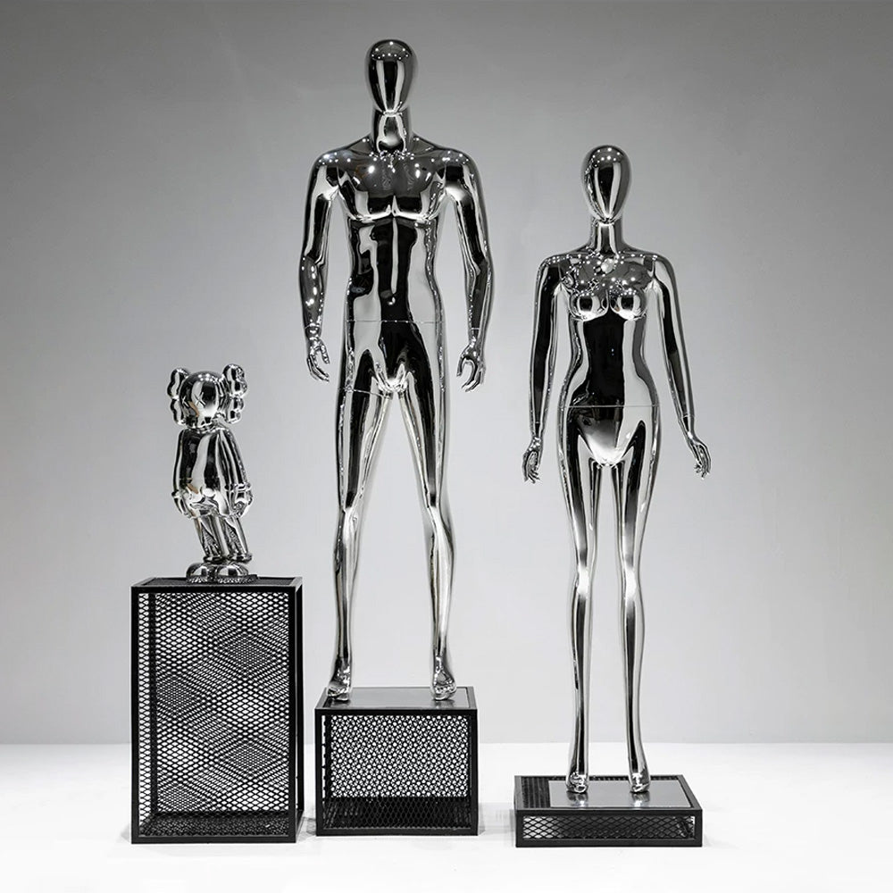 JELIMATE Mirror Silver Full Body Mannequin, Electroplated Male & Female Window Display