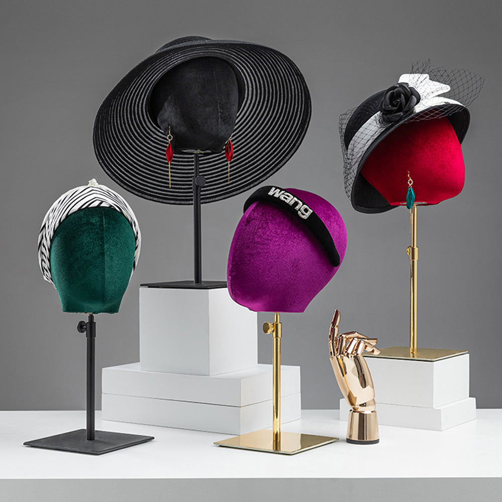 JELIMATE Luxury Velvet Mannequin Head Dress Form,Female Head Mannequin Hat Display Stand,Headband Headphone Jewelry Scarf Wig Display Head Model Props