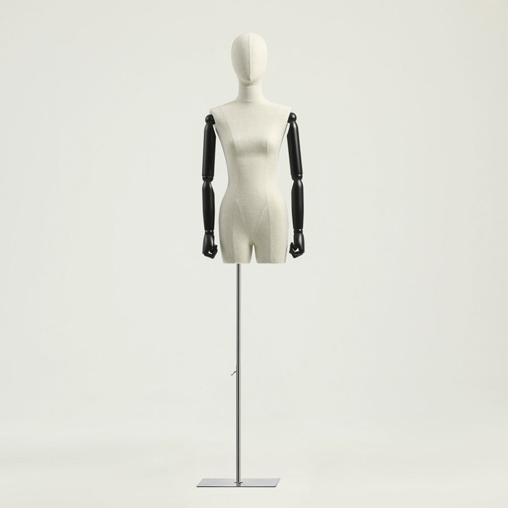 JELIMATE Half Body Male Female Dress Form Torso,Natural Linen Fabric Covered Mannequin,Women Men Clothing Display Mannequin Torso With Wooden Arms