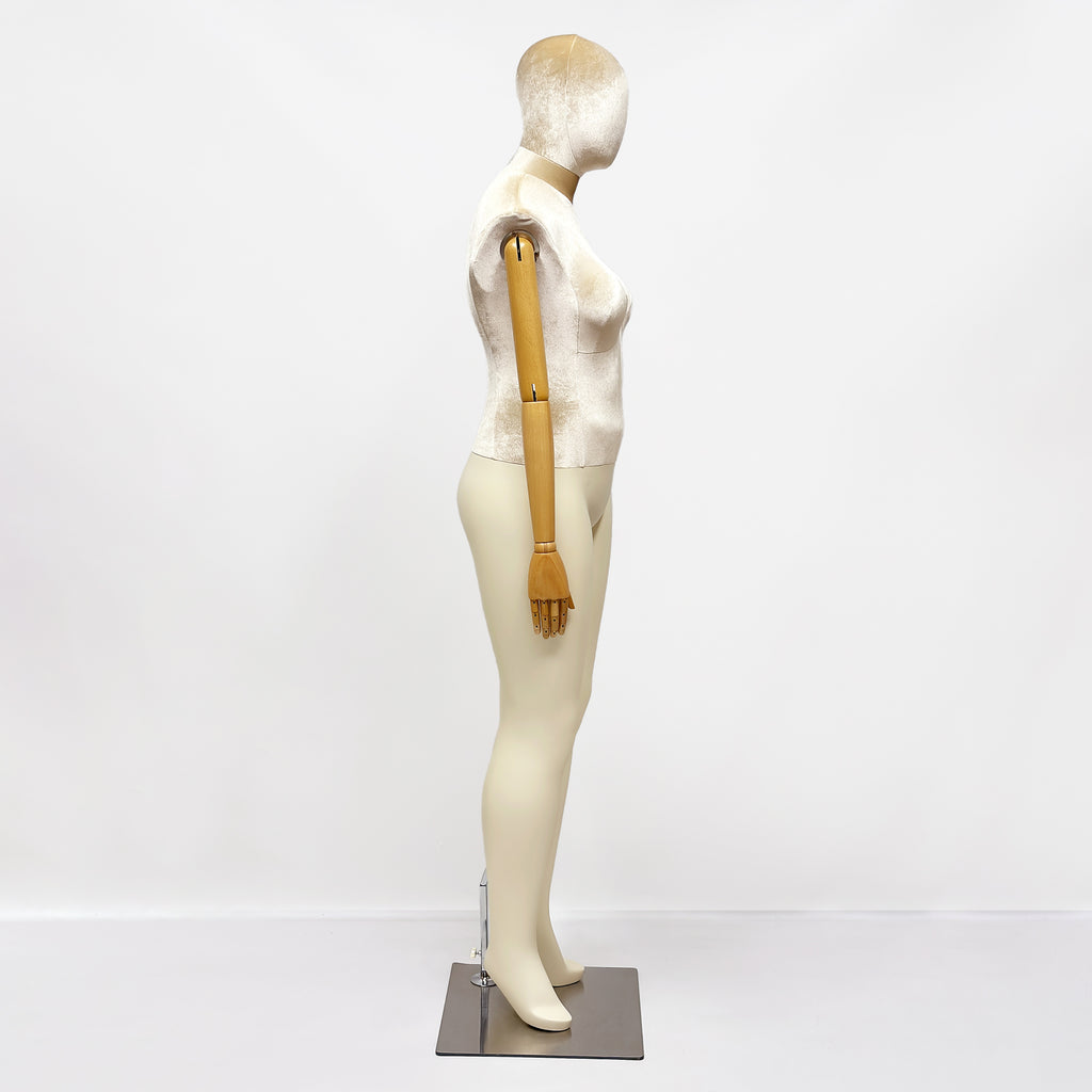 Elegant Plus Size Female Mannequin with Wooden Arms & Velvet Torso