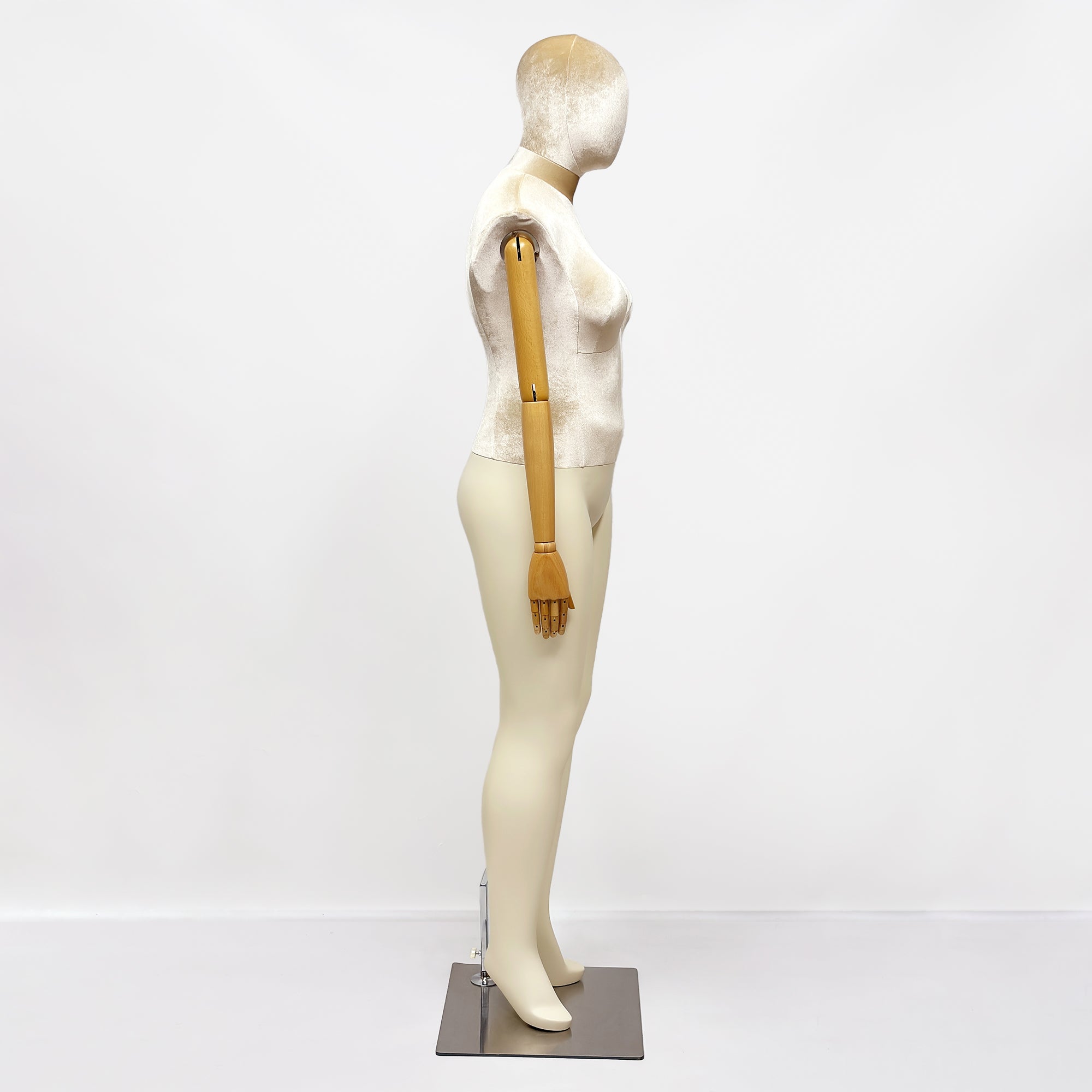 Elegant Plus Size Female Mannequin with Wooden Arms & Velvet Torso