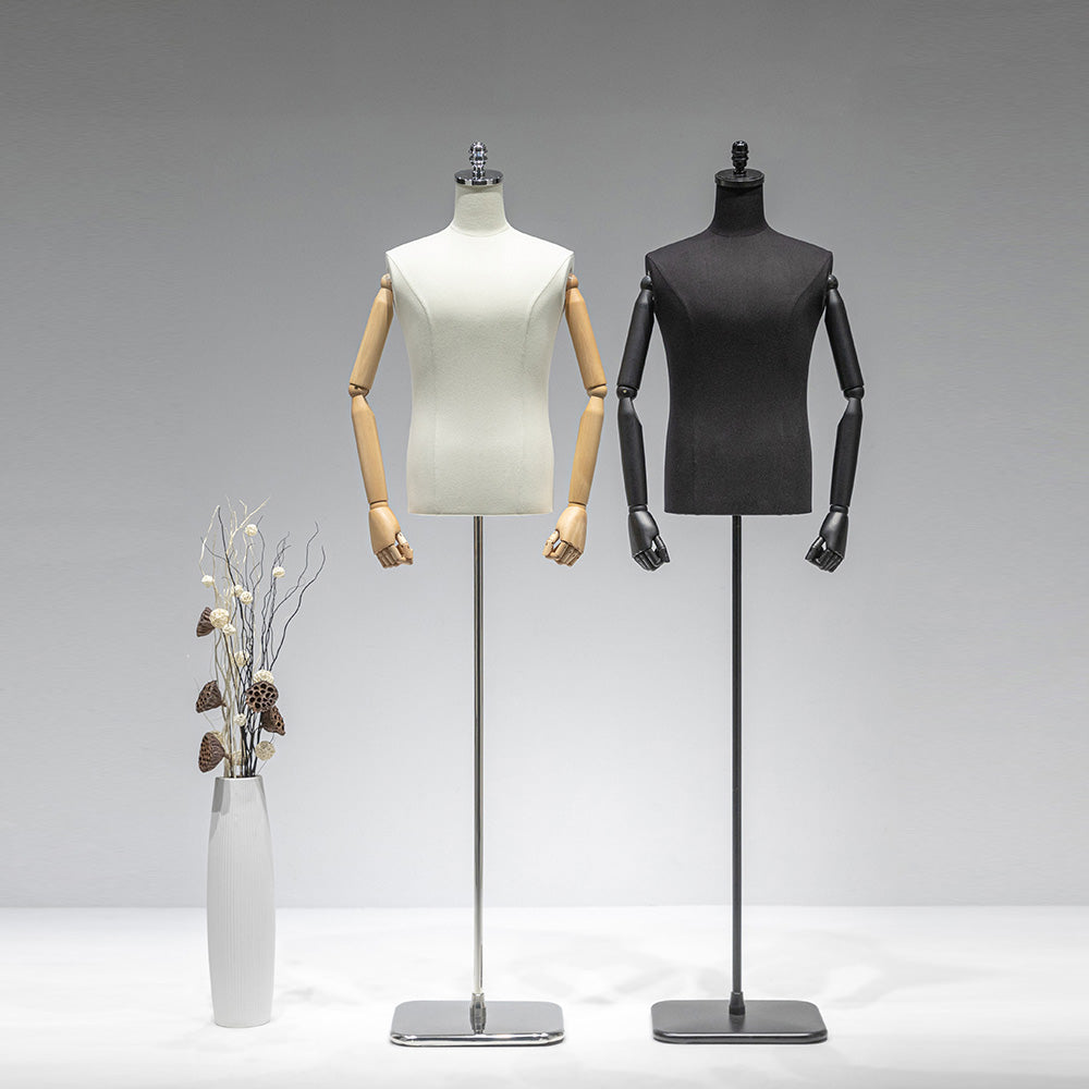 JELIMATE Professional Male Mannequin Torso with Articulated Wooden Arms