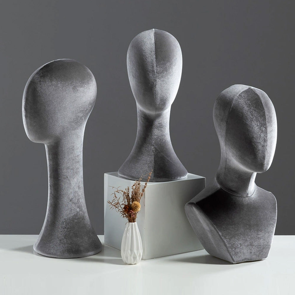 Flocked Mannequin Head Display Stand - Wig Hat Jewelry Holder with Pin-Insertable Surface