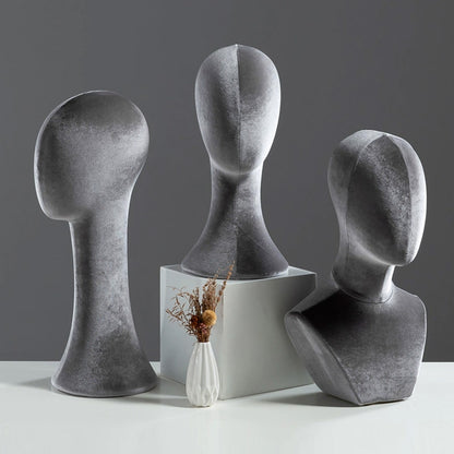 Flocked Mannequin Head Display Stand - Wig Hat Jewelry Holder with Pin-Insertable Surface