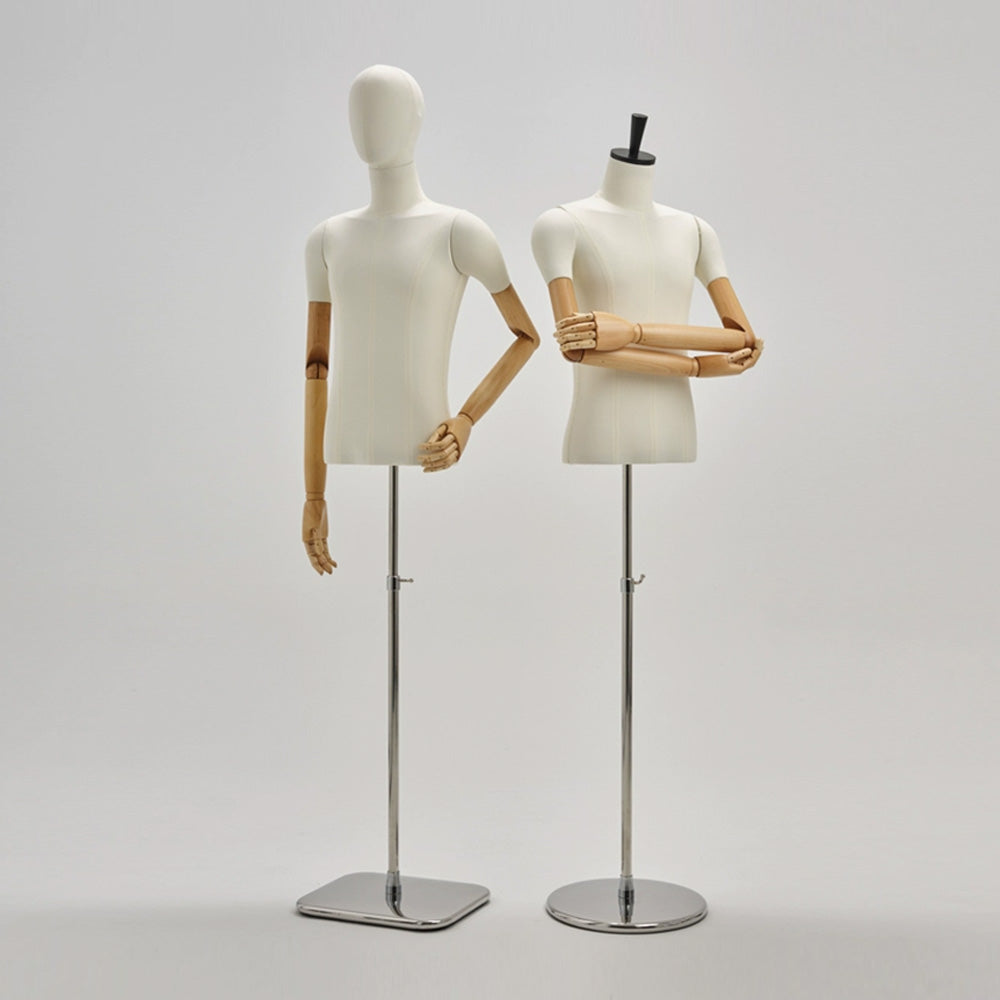 JELIMATE Male & Female Half Body Mannequin Torso with Movable Wooden Arms