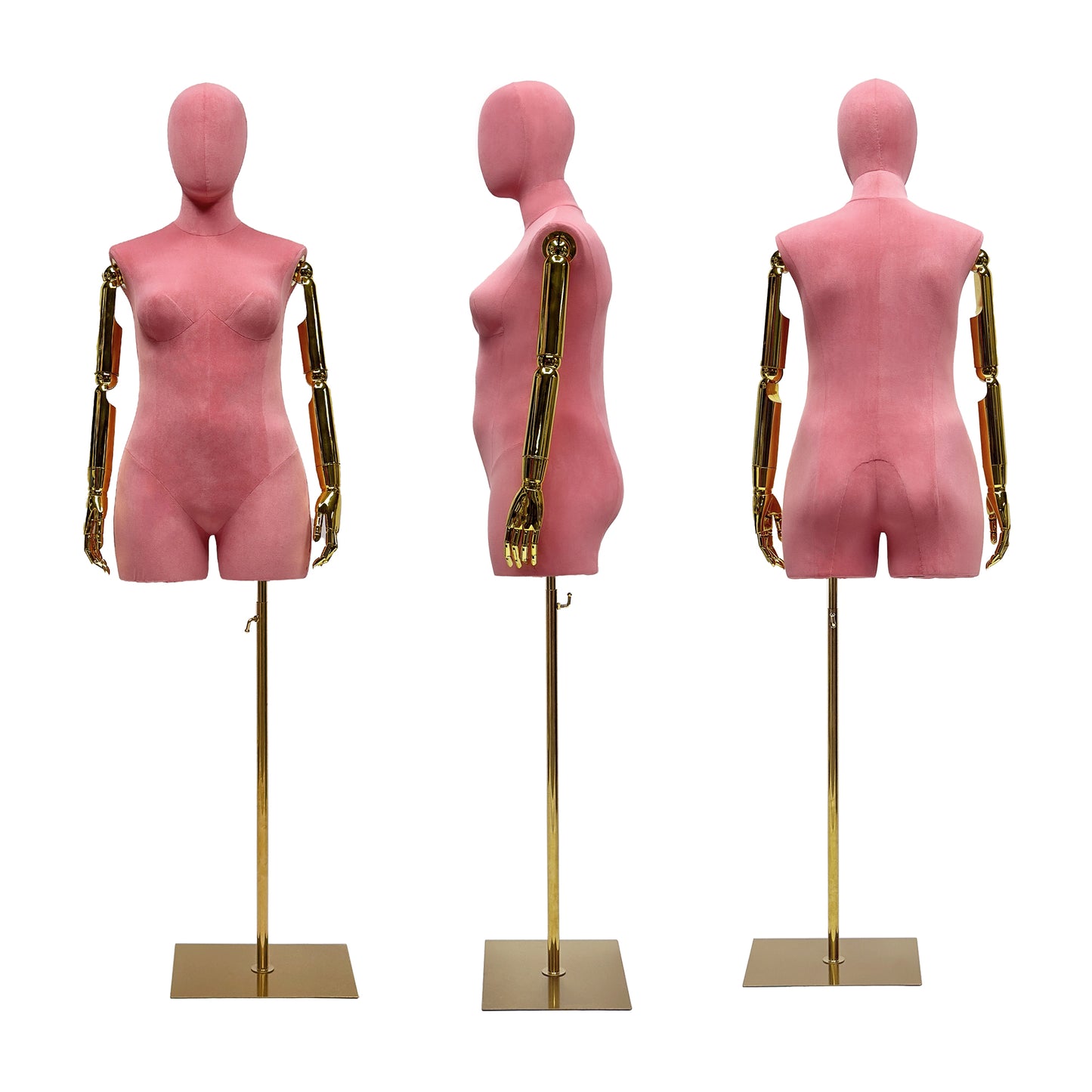 Jelimate Luxury Female Plus Size Mannequin With Gold Arms,Colorful Suede Dress Form Mannequin Torso Display Dress Form,Plus Size Dress Form Clothing Display Model