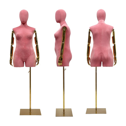 Jelimate Luxury Female Plus Size Mannequin With Gold Arms,Colorful Suede Dress Form Mannequin Torso Display Dress Form,Plus Size Dress Form Clothing Display Model