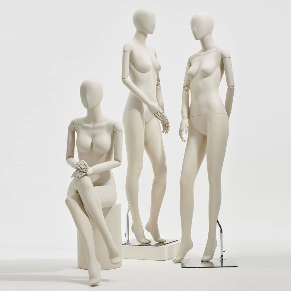 JELIAMTE | Handcrafted Female Mannequin with Articulated Real Wood Arms & Mirror Base