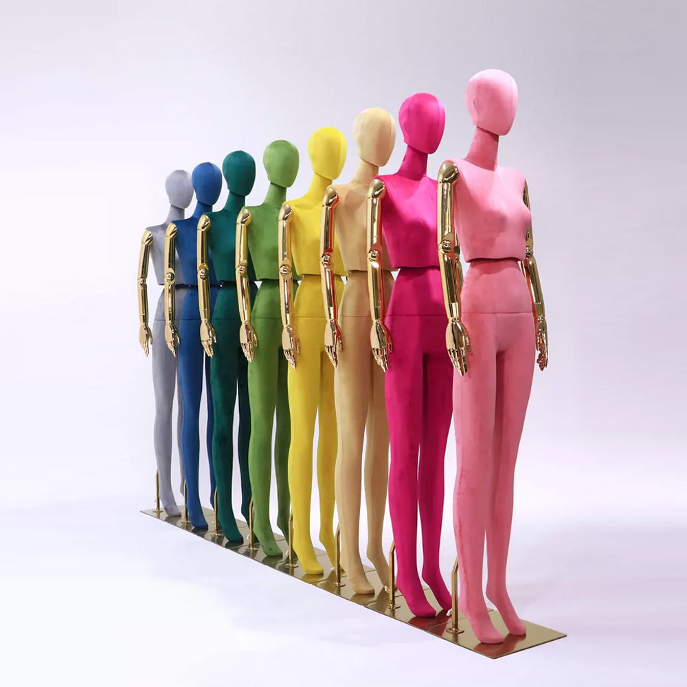 JELIMATE Boutique Female Full Body Display Mannequin, Luxury Wedding Dress Display Torso, Colorful Velvet Display Mannequin with Gold Hands
