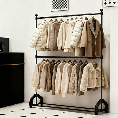 72.8" Double Rod Clothing Rack with Wheels | Heavy Duty Iron Garment Rack | JELIMATE