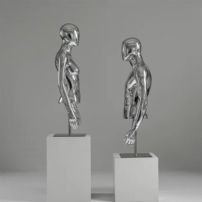 JELIMATE Silver Chrome Half Body Mannequin for Clothes | Male & Female Electroplated Torso