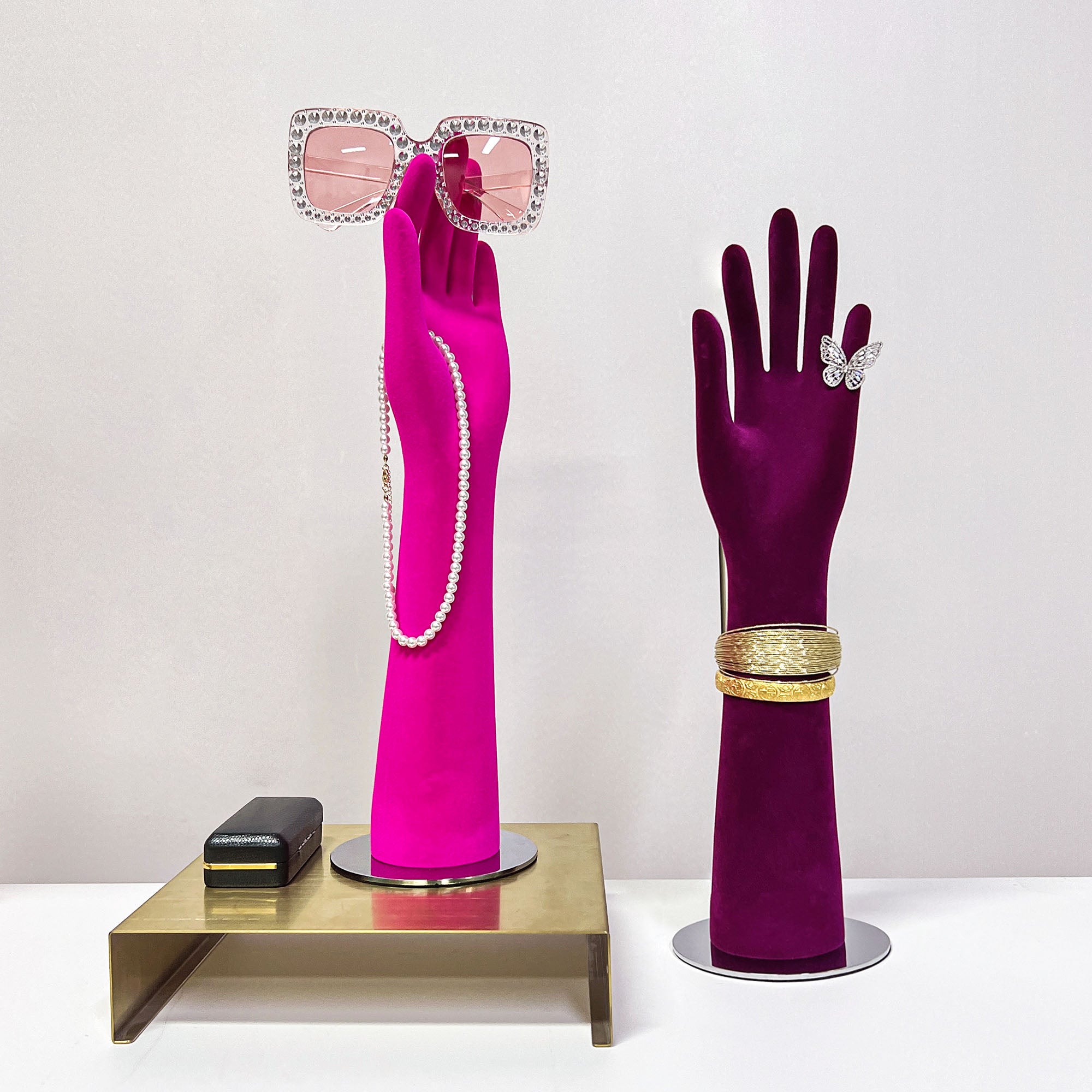 JELIMATE Female Left Hand Mannequin For Jewelry Display,Colorful Velvet Mannequin Hand Dress Form,Watch Necklace Bracelet Scarf Sunglasses Ring Display Hand Form
