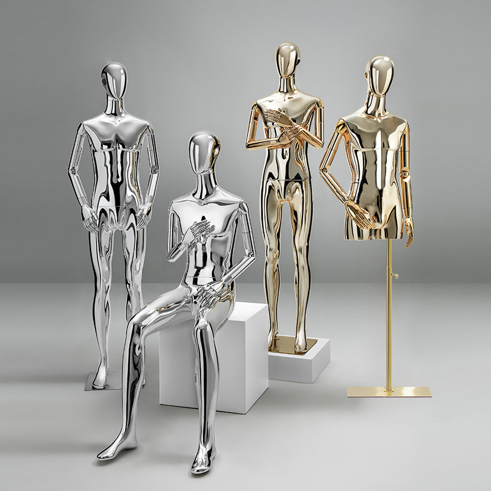 JELIMATE gold electroplated male mannequin standing pose for luxury boutique