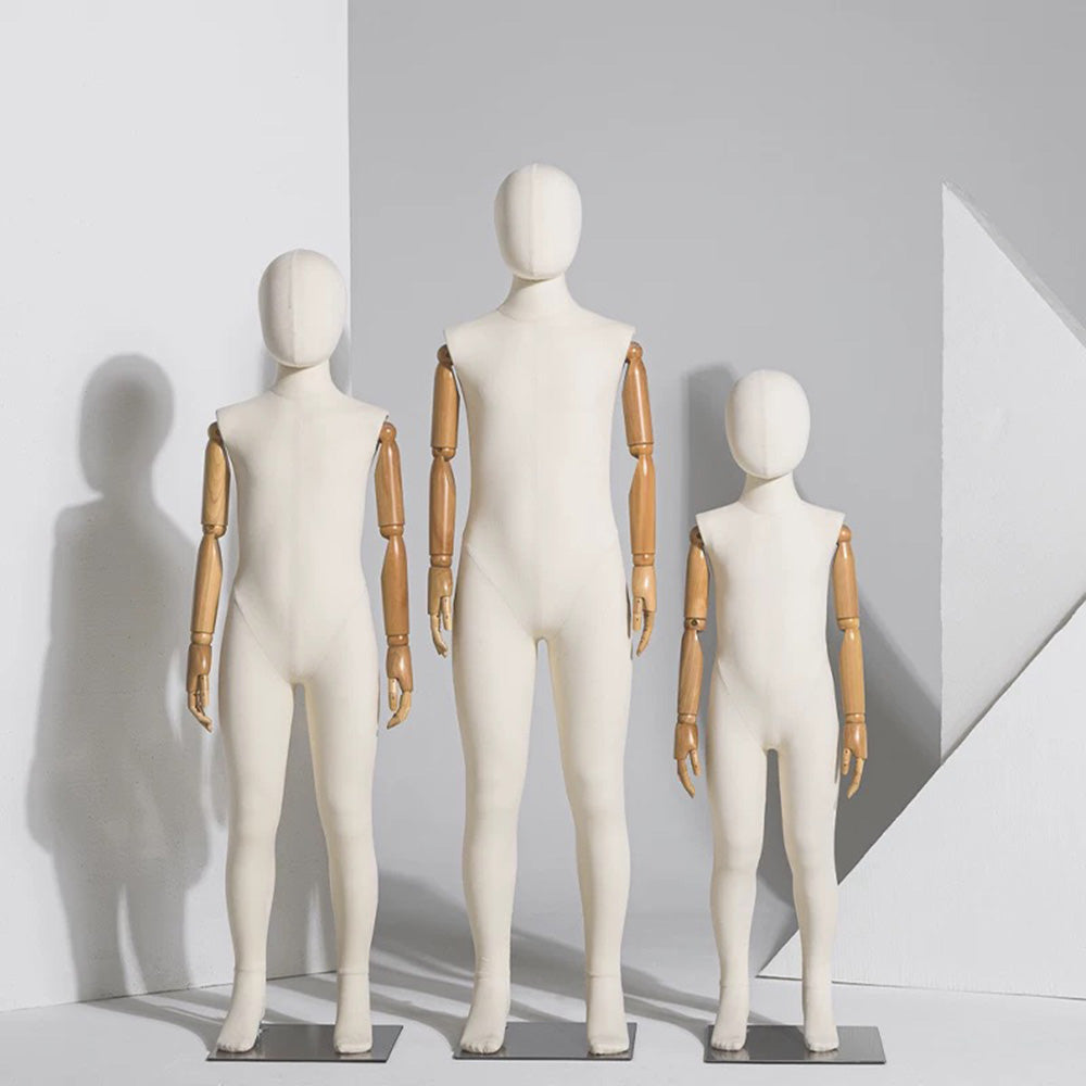Jelimate Child Full Body Mannequin Dress Form,Window Display Children Full Body Model,Linen Fabric Mannequin Torso with Wooden Hands,Clothing Store Clothes Display Mannequin Kid Display Model