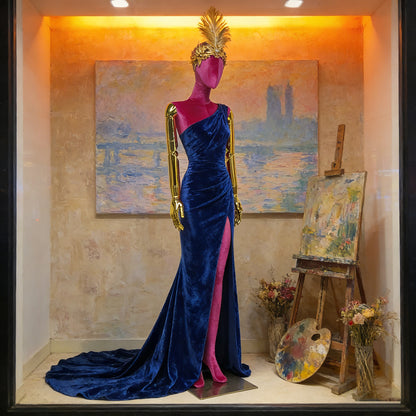 JELIMATE Velvet Female Mannequin Full Body with Gold Poseable Arms, Boutique Display