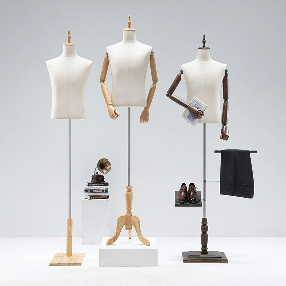 JELIMATE Male Mannequin Torso with Articulated Wooden Arms & Full Suit Display Stand