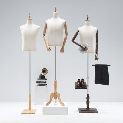 JELIMATE Male Mannequin Torso with Articulated Wooden Arms & Full Suit Display Stand