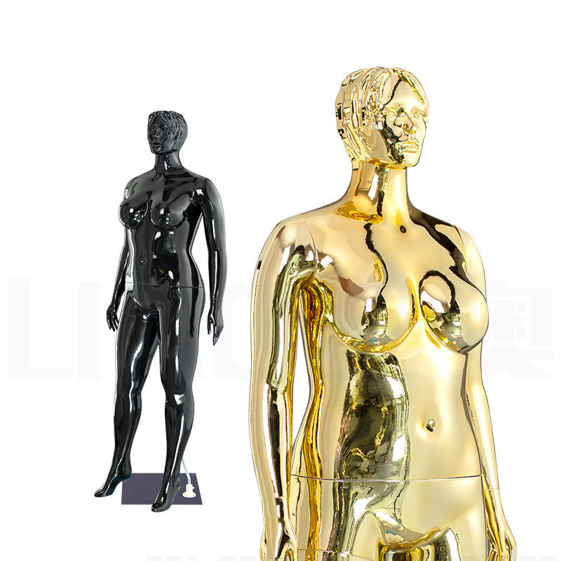 Plump Electroplated Female Mannequin | Abstract Head, Full - Body Plus - Size for European/African Fashion Displays