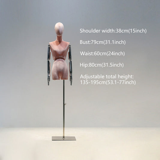 Jelimate Female Mannequin Torso,Female Half Body Mannequin Dress Form,Colorful Velvet Mannequin Torso With Silver Gold Arms,Clothing Store Clothing Display Mannequin,Female Display Dress Form Model