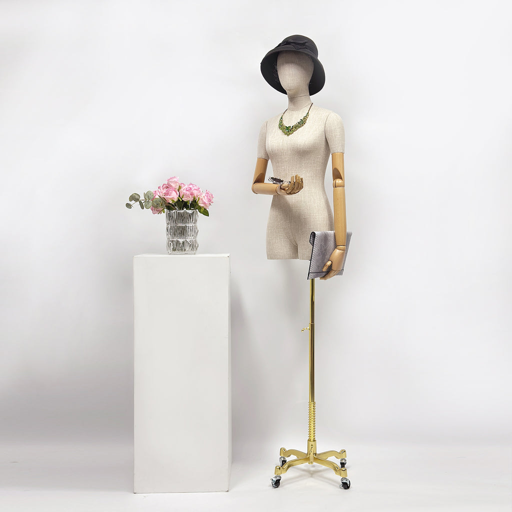 Jelimate Luxury Female Plus Size Mannequin Half Body Dress Form,Grey Linen Dress Form Wedding Dress Mannequin,Clothing Store Female Torso Mannequin Plus Size Model