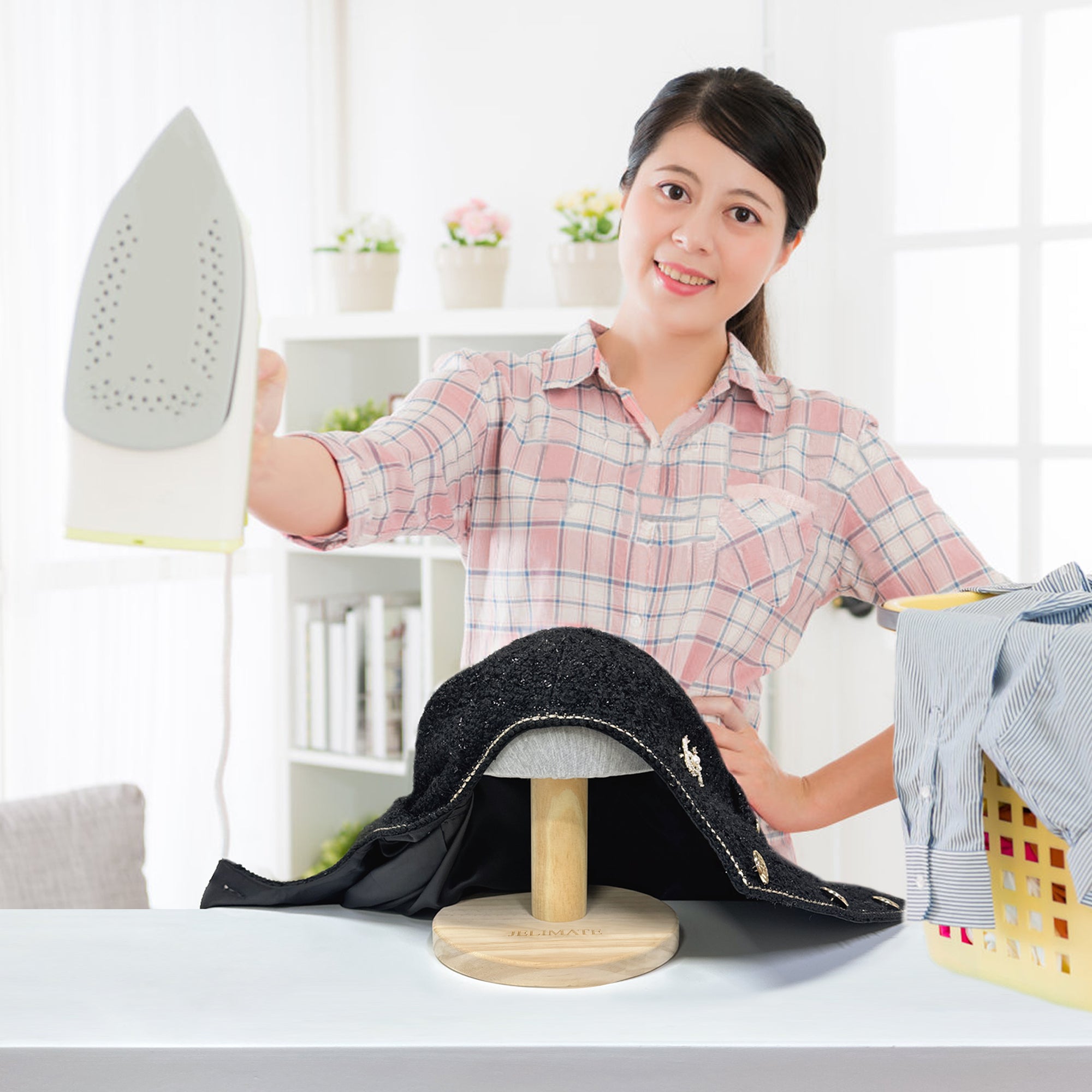 Jelimate Round Wooden Ironing Board Portable Tailor Pressing Board Miniature Sleeve Board Household Ironing Stool Tailoring Ham Multi-functional