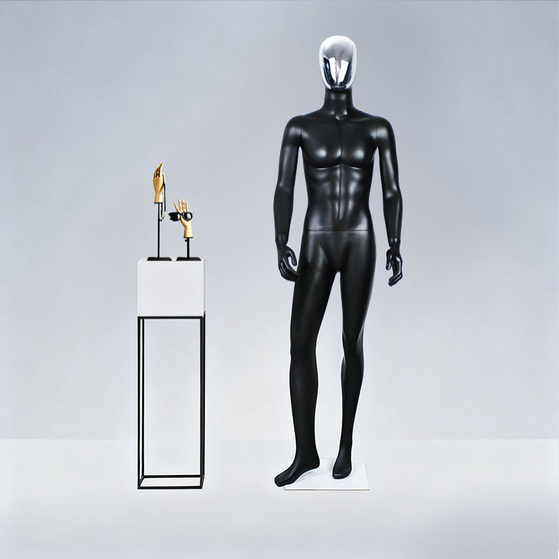 JELIMATE Premium Full-Body Male Mannequin - Silver Electroplated Head & Hands | Black Fiberglass Display