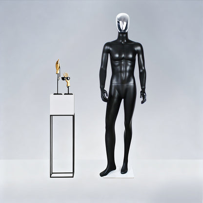 JELIMATE Premium Full-Body Male Mannequin - Silver Electroplated Head & Hands | Black Fiberglass Display