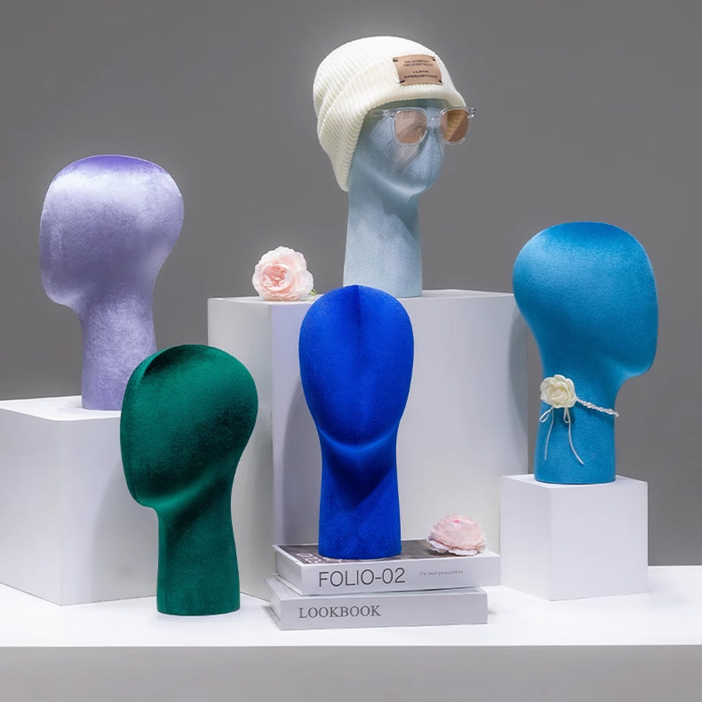 Jelimate Mannequin Head Multicolor Velvet Fabric Mannequin Display Hats and Wigs and Jewelry