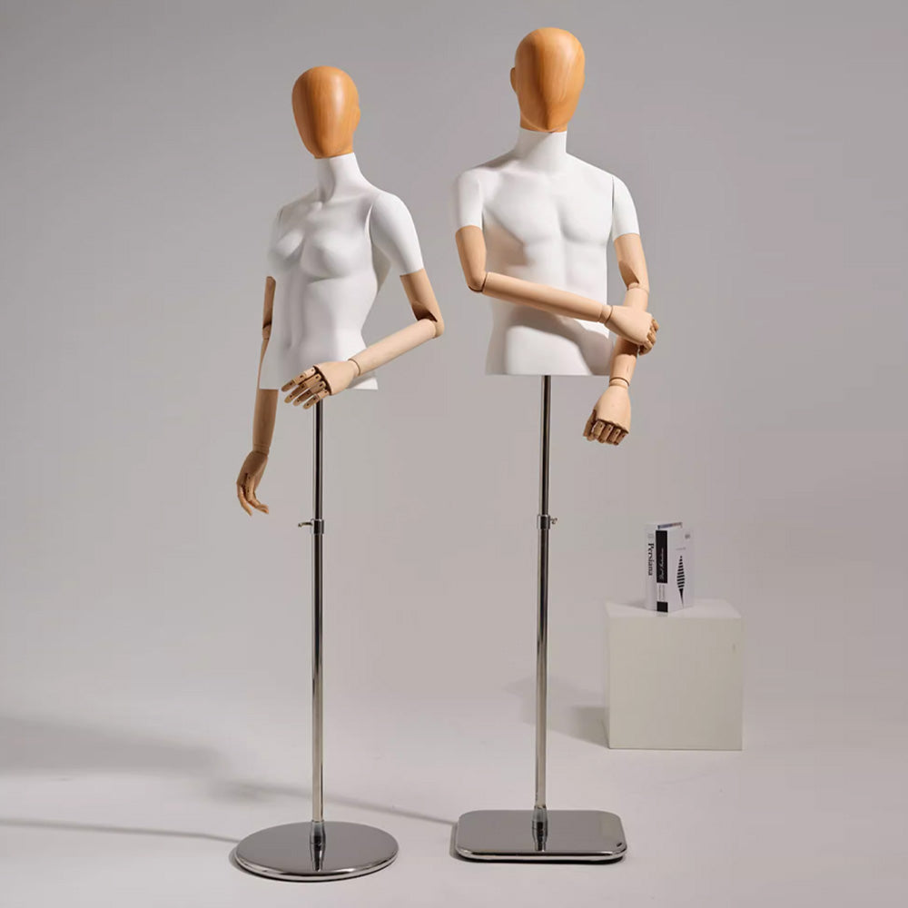 White Fiberglass Full & Half Body mannequin with Wooden Arms and hand - JELIMATE Premium Mannequin Set