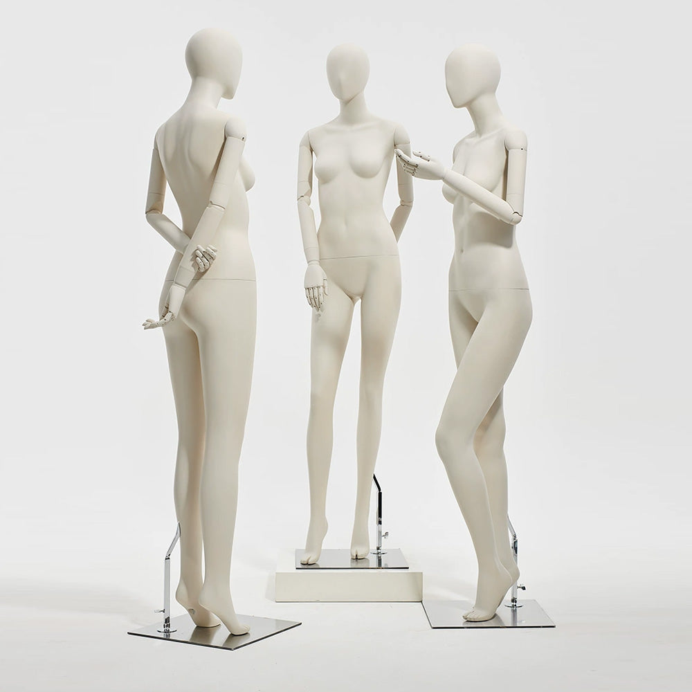 JELIAMTE | Handcrafted Female Mannequin with Articulated Real Wood Arms & Mirror Base