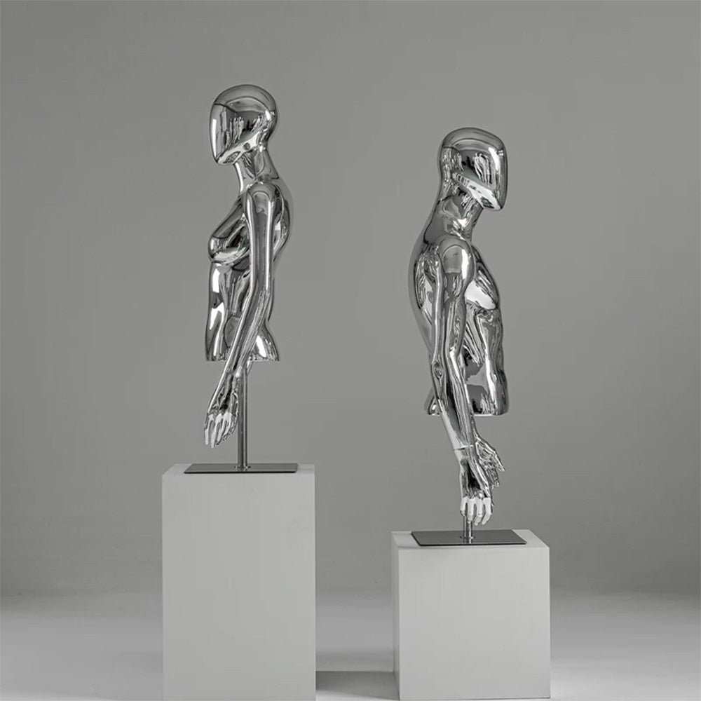 JELIMATE Silver Chrome Half Body Mannequin for Clothes | Male & Female Electroplated Torso