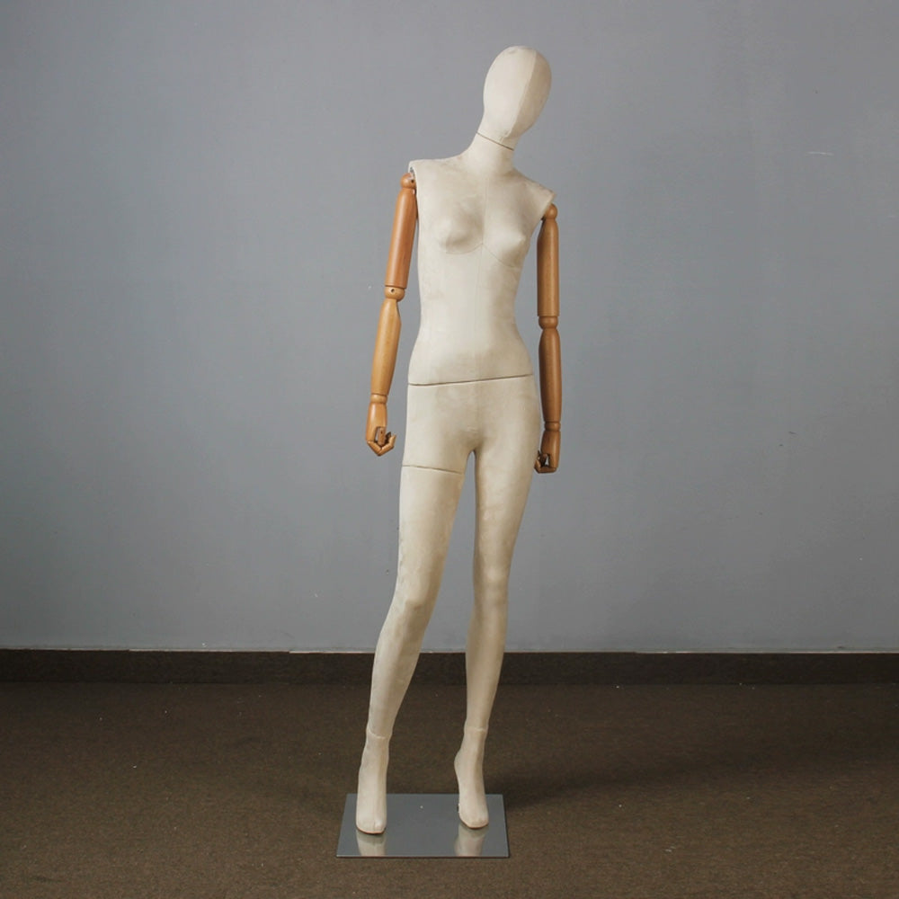 Jelimate Women Clothing Store Full Body Mannequin With Wooden Arms,Velvet Mannequin Female Dress Form,Standing Sitting Pose Clothing Display Model
