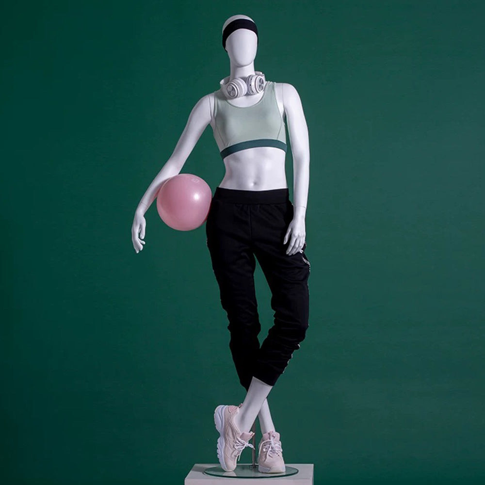 Jelimate Female Yoga Mannequin Full Body Dress Form,White Yoga Sport Mannequin Women Display Model,Fiberglass Mannequins for Athletic Model,Sportwear Display Mannequin for Clothes Display Stand